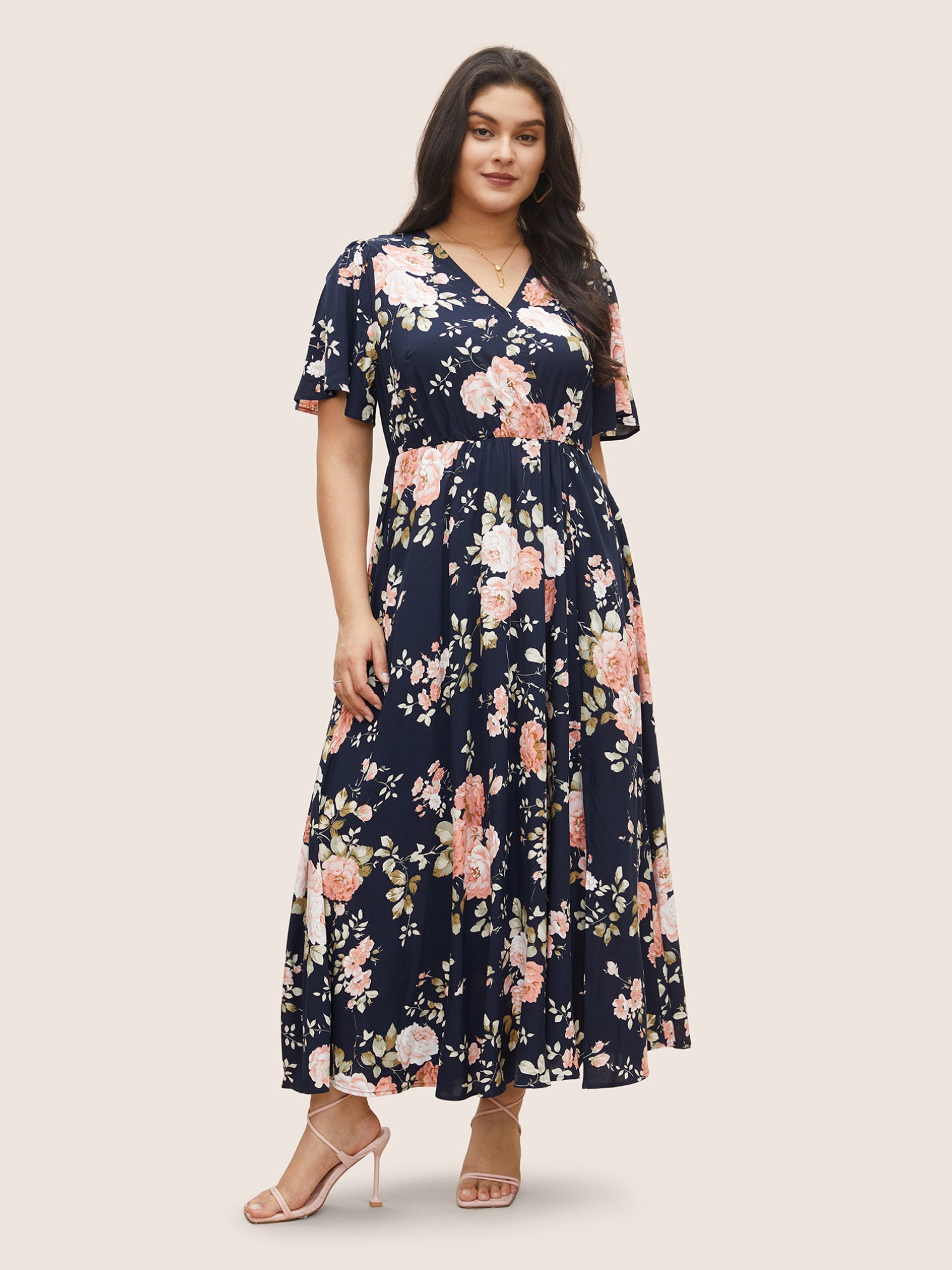 Bloom Dress - Flutter Sleeve Ditsy Floral Pocket Split Maxi Dress