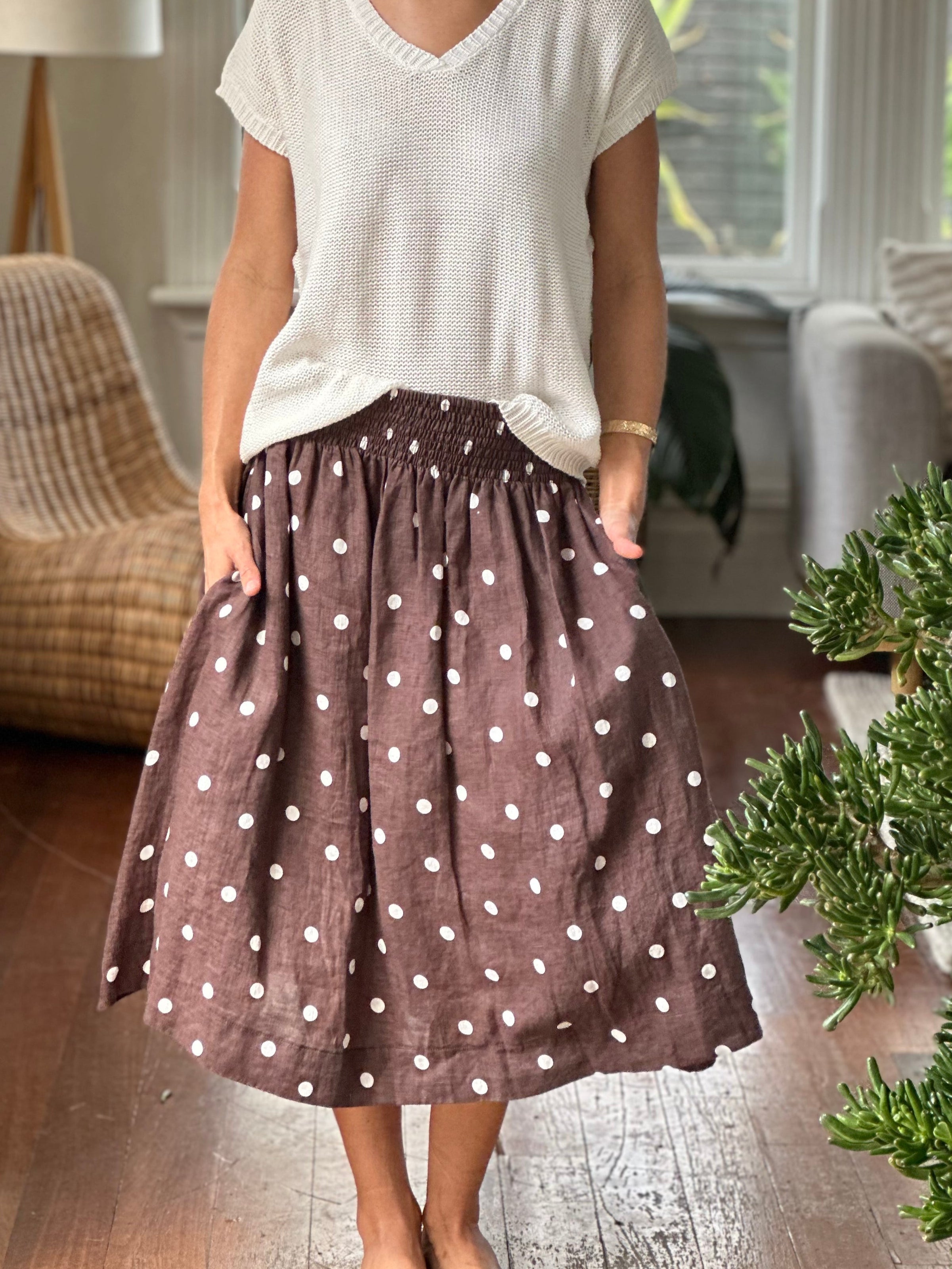 lola skirt - chocolate spot linen
