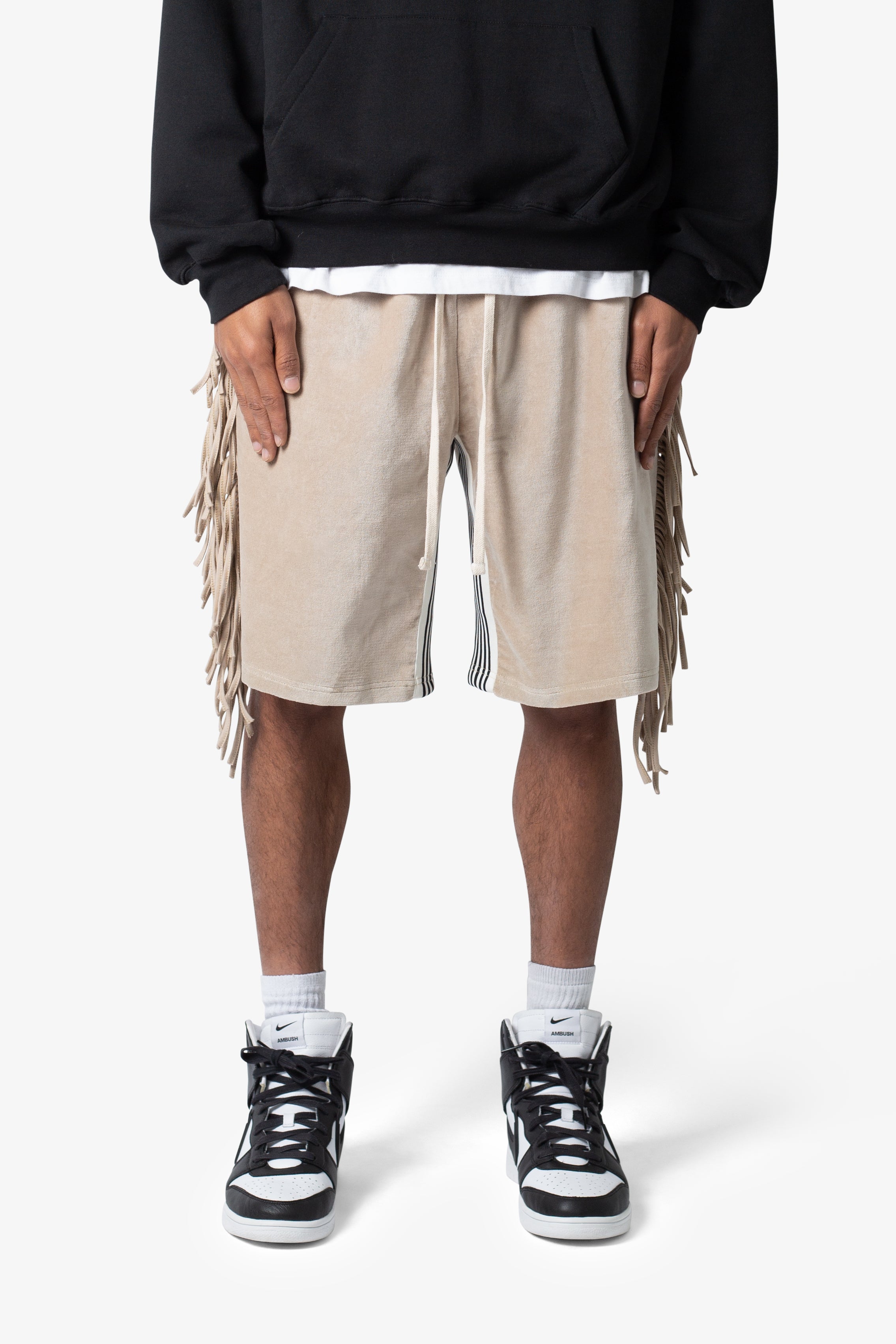 Fringe Velour Sweatshorts - Dust