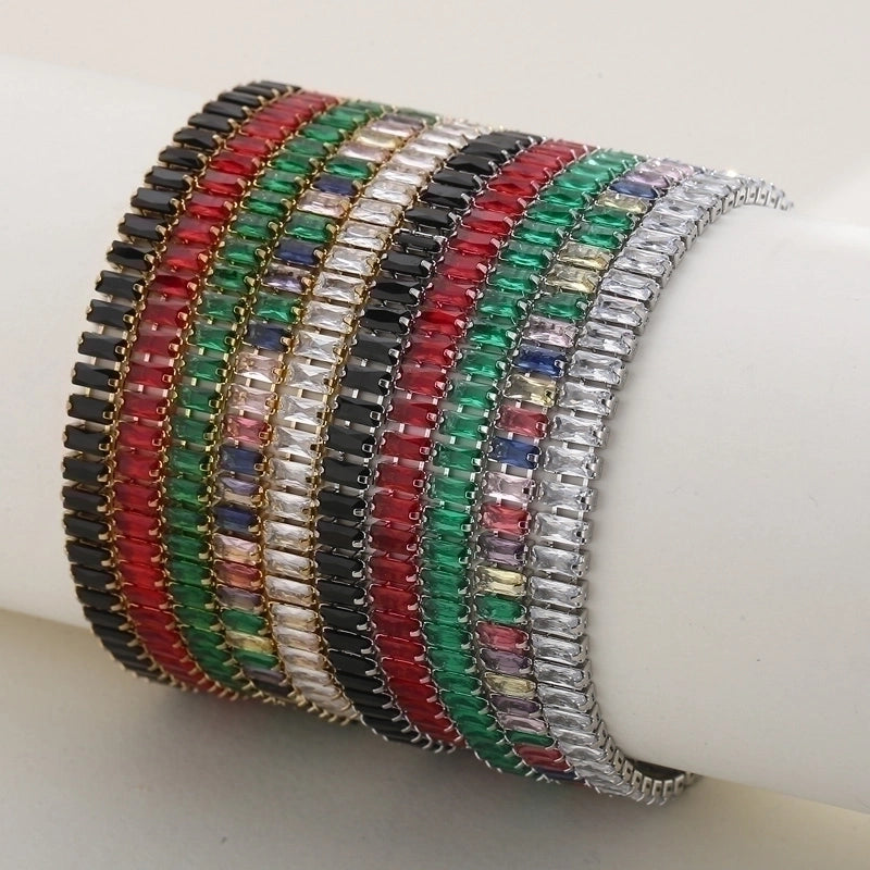 Elegant Solid Color Titanium Steel 18K Gold Plated Artificial Gemstones Bracelets In Bulk