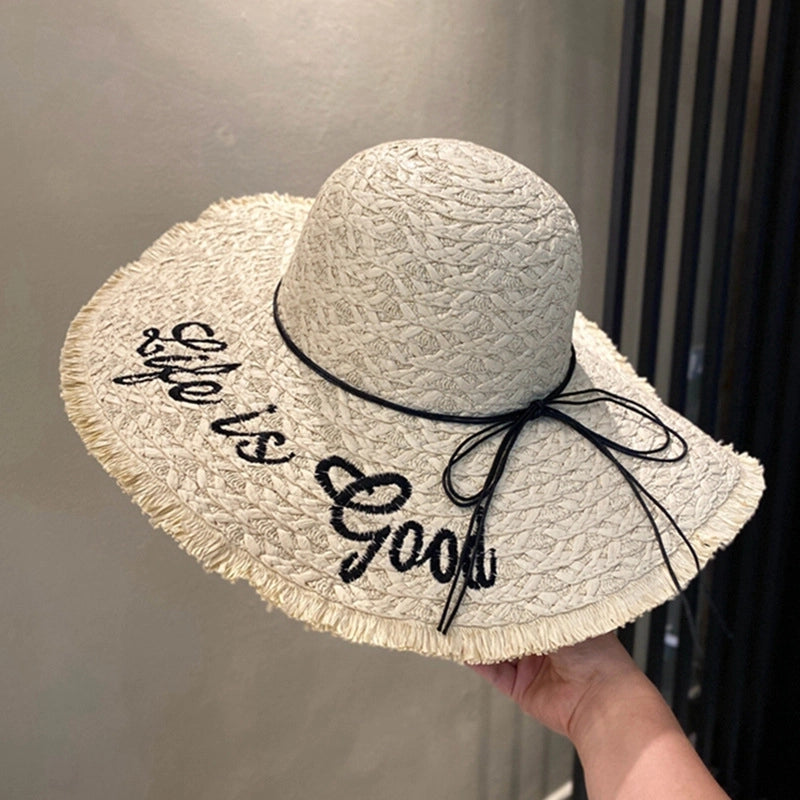 Women's Vacation Color Block Flat Eaves Straw Hat