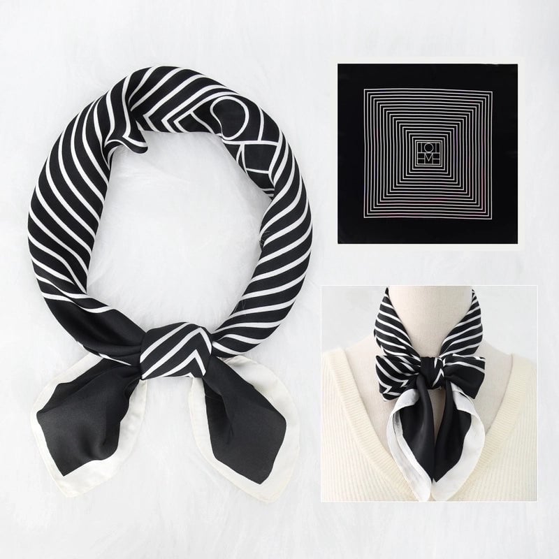 2 Pieces Women's Elegant Plaid Flower Horse Satin Silk Scarf