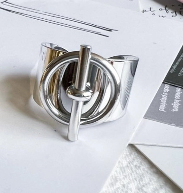 Retro Geometric Titanium Steel 14k Gold Plated Open Ring