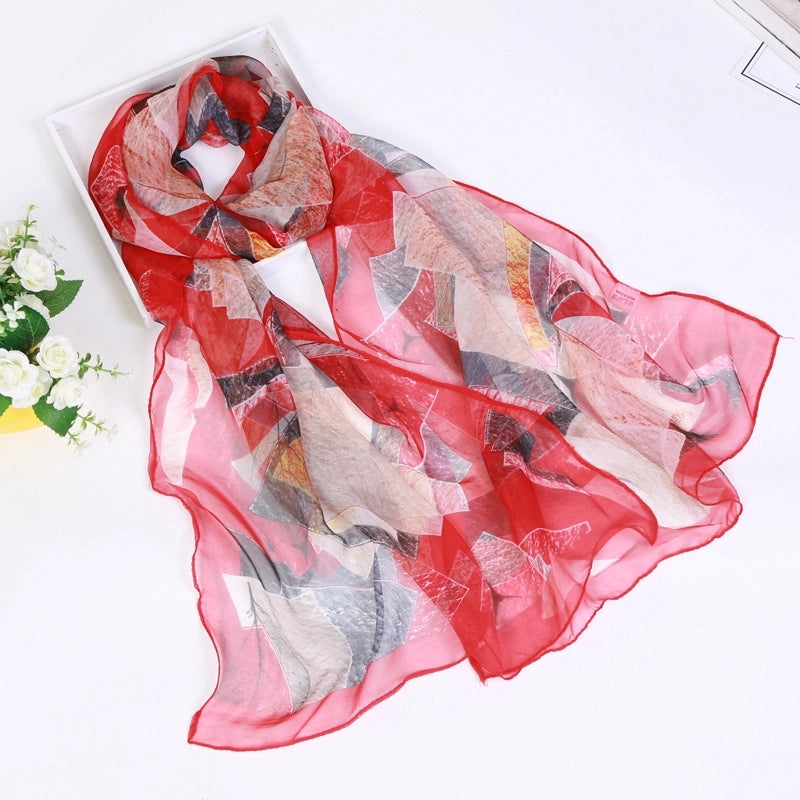 Women's Elegant Color Block Flower Georgette Silk Scarves