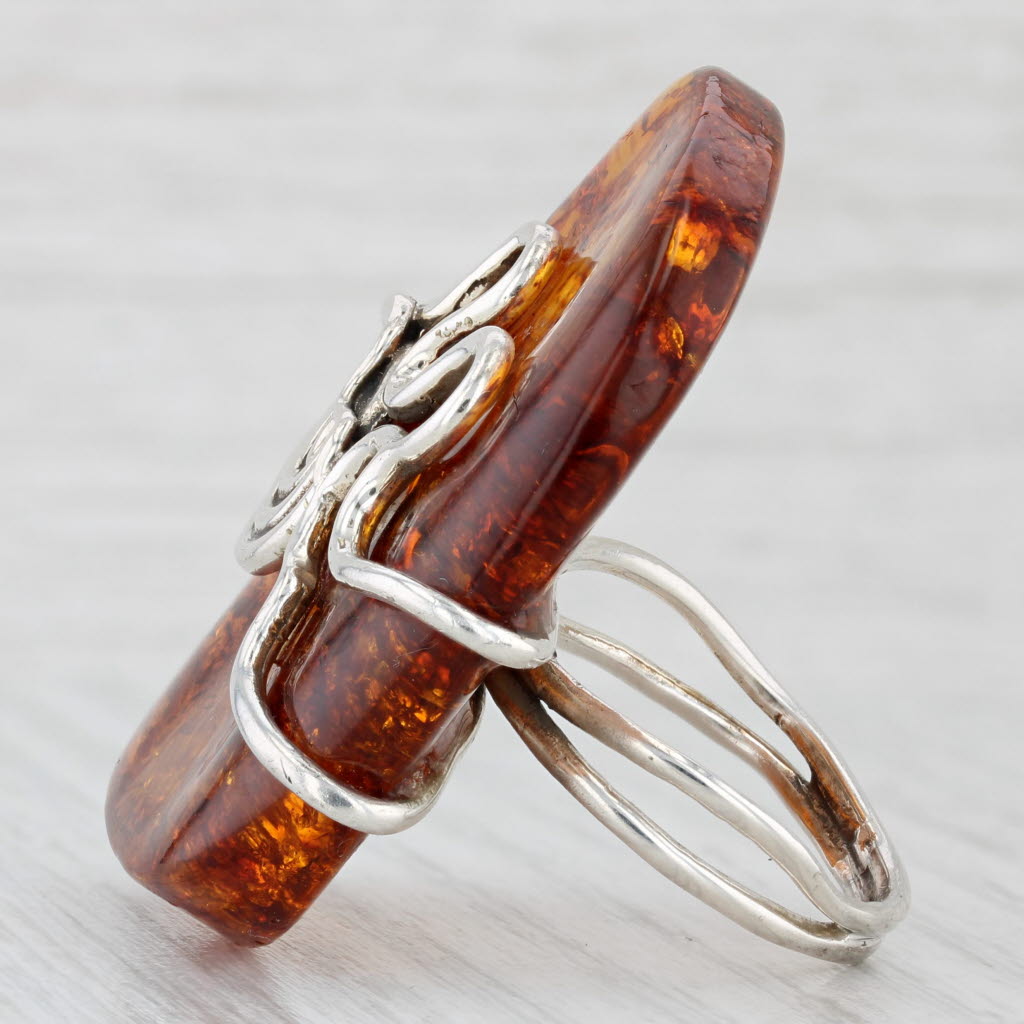 Amber Abstract Statement Ring Sterling Silver Size 10 Artisan