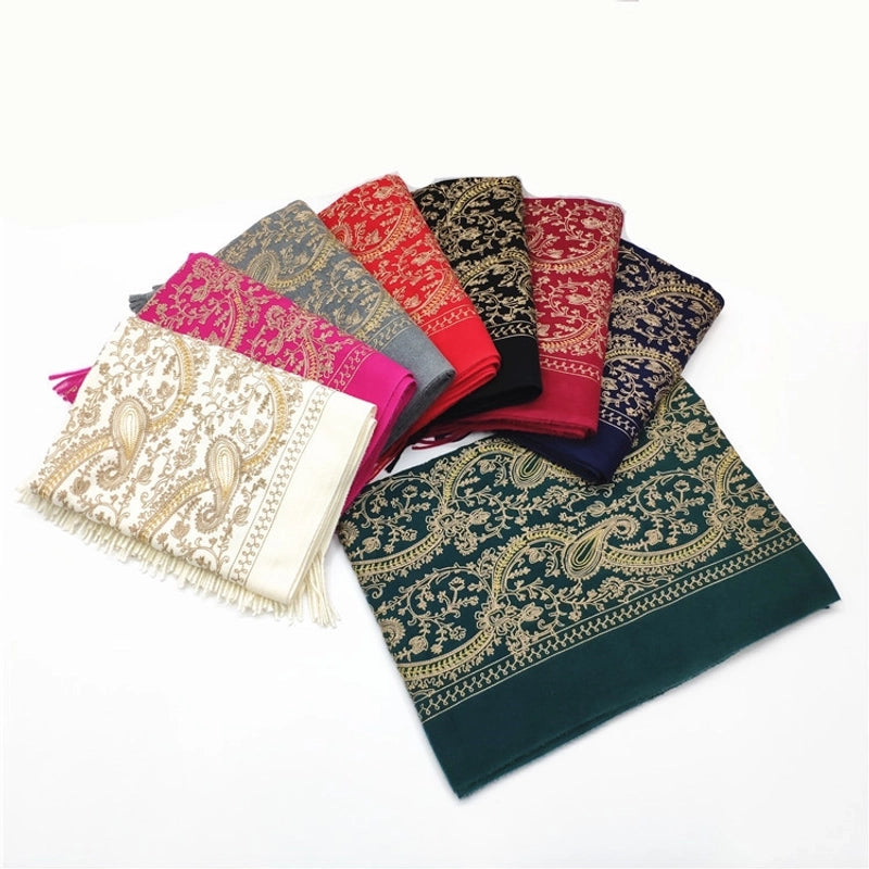 Women's Retro Printing Imitation Cashmere Embroidery Scarf