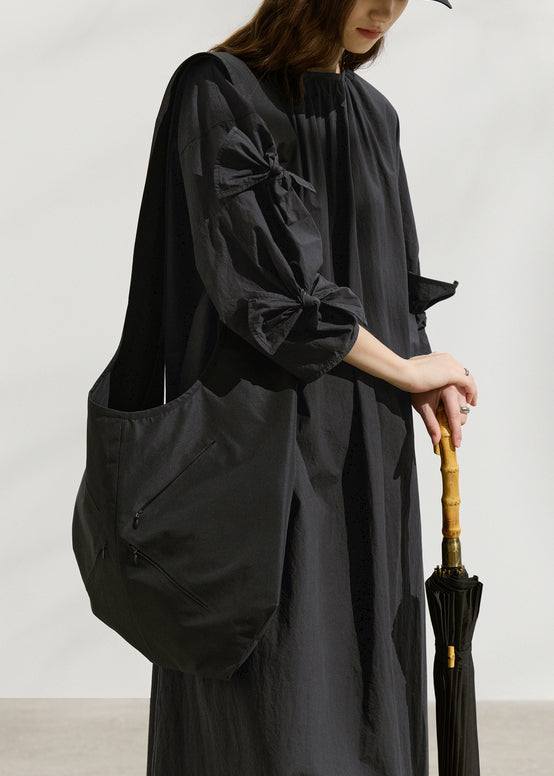 Fashion Black O Neck Bow Loose Cotton Dress Summer