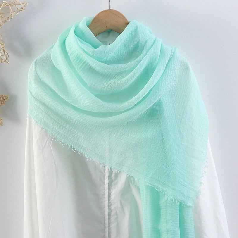 Hot Selling Solid Color Pleated Cotton And Linen Scarf Women's Bag Headscarf Crumpled Hair Fringe Bubble Scarf Women's Scarf Cover Head