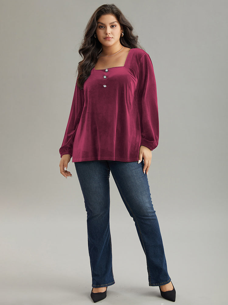 Velvet Metal Button Detail Blouse