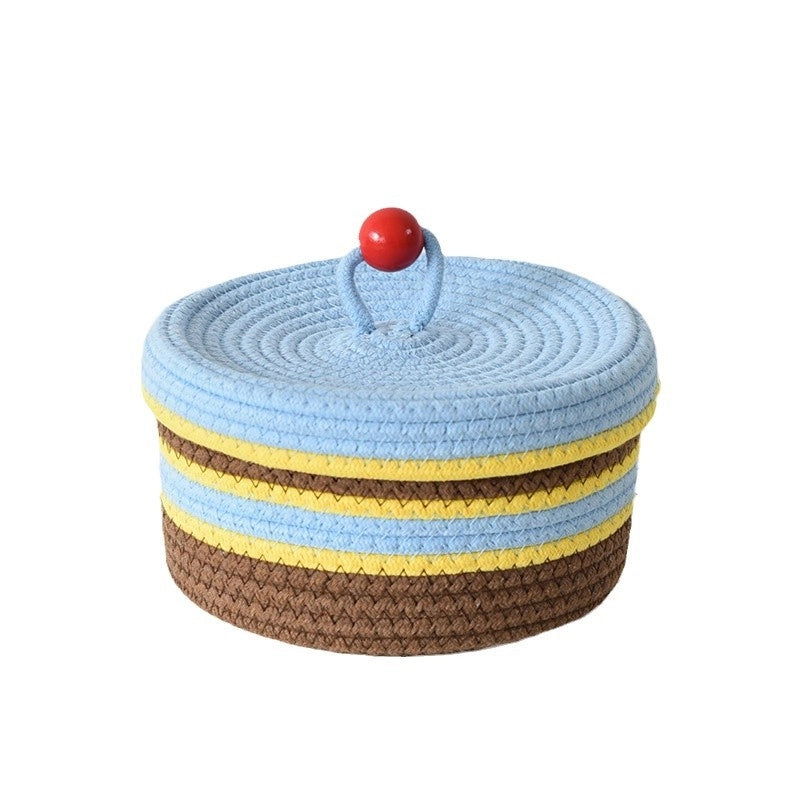 Cute Color Matching Color Contrast Pattern Cotton Thread Storage Basket