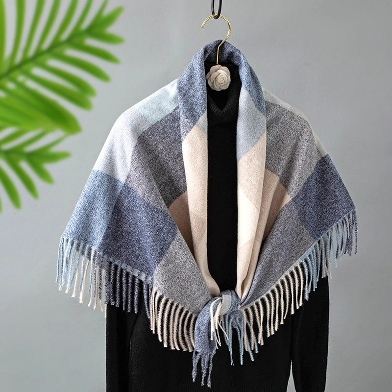Women's Retro Lattice Polyester Tassel Scarf