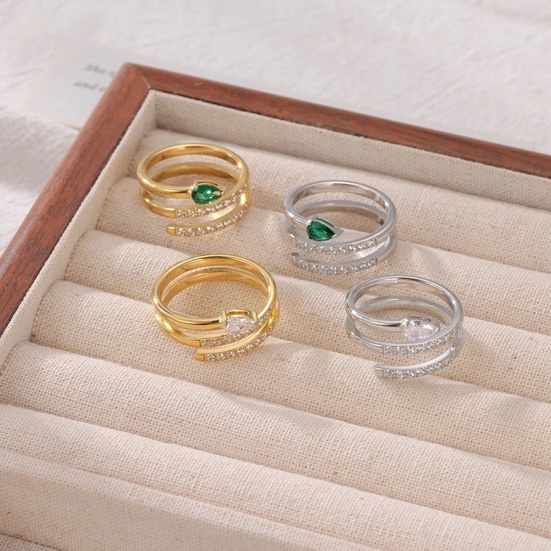 Exaggerated Luxurious Commute Snake 304 Stainless Steel Zircon White Gold Plated Gold Plated Inlay Rings