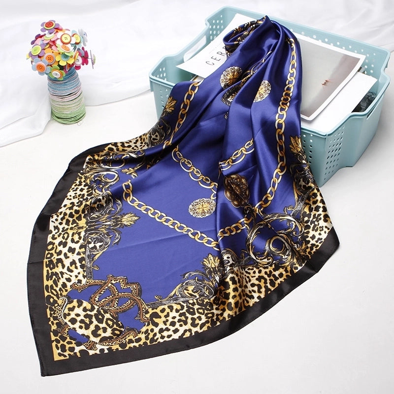 Women's Elegant Leopard Satin Printing Silk Scarves