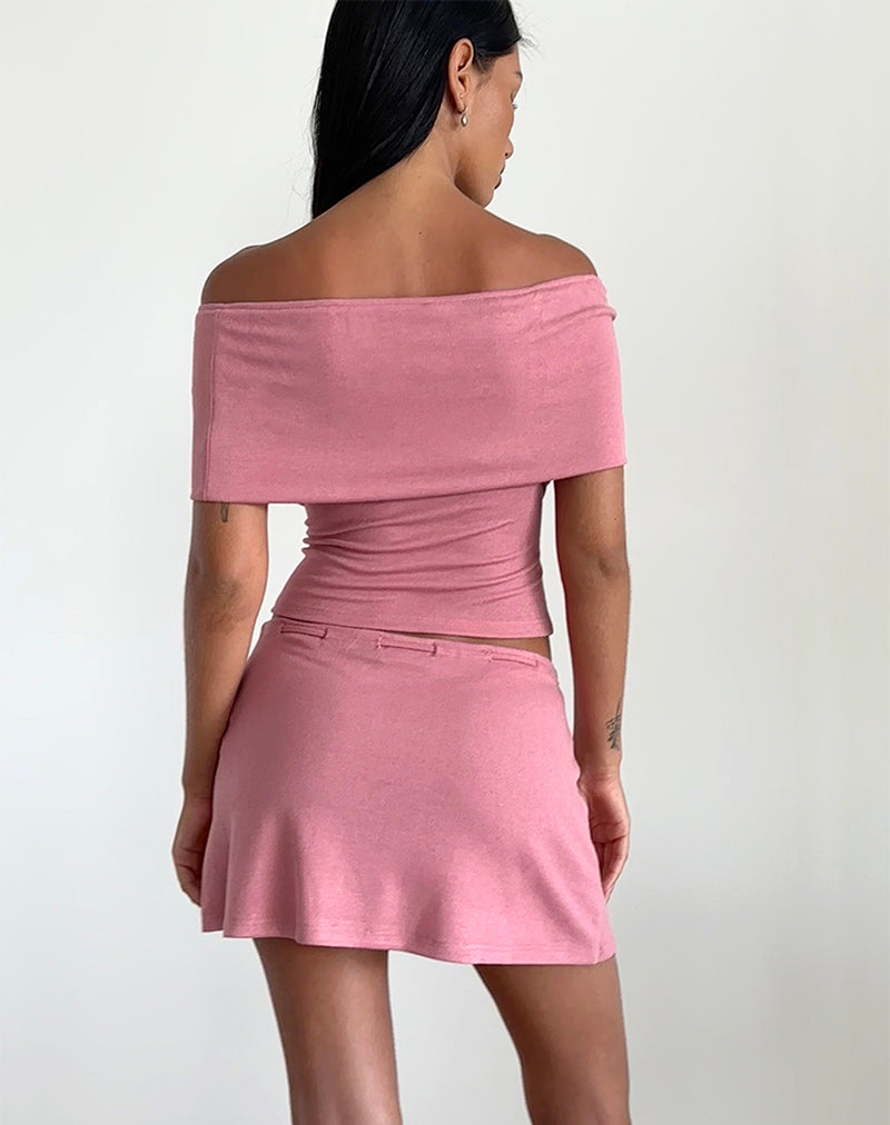 Thalassa Off the Shoulder Top in Dusky Pink Sheer Knit