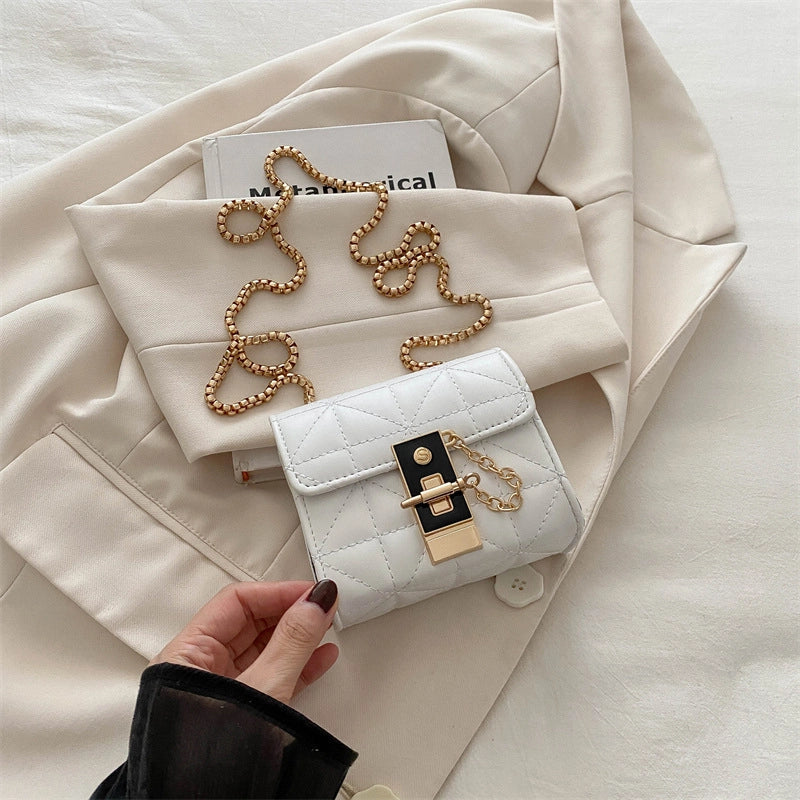 Women's Pu Leather Solid Color Basic Lock Square Lock Clasp Shoulder Bag Crossbody Bag Square Bag