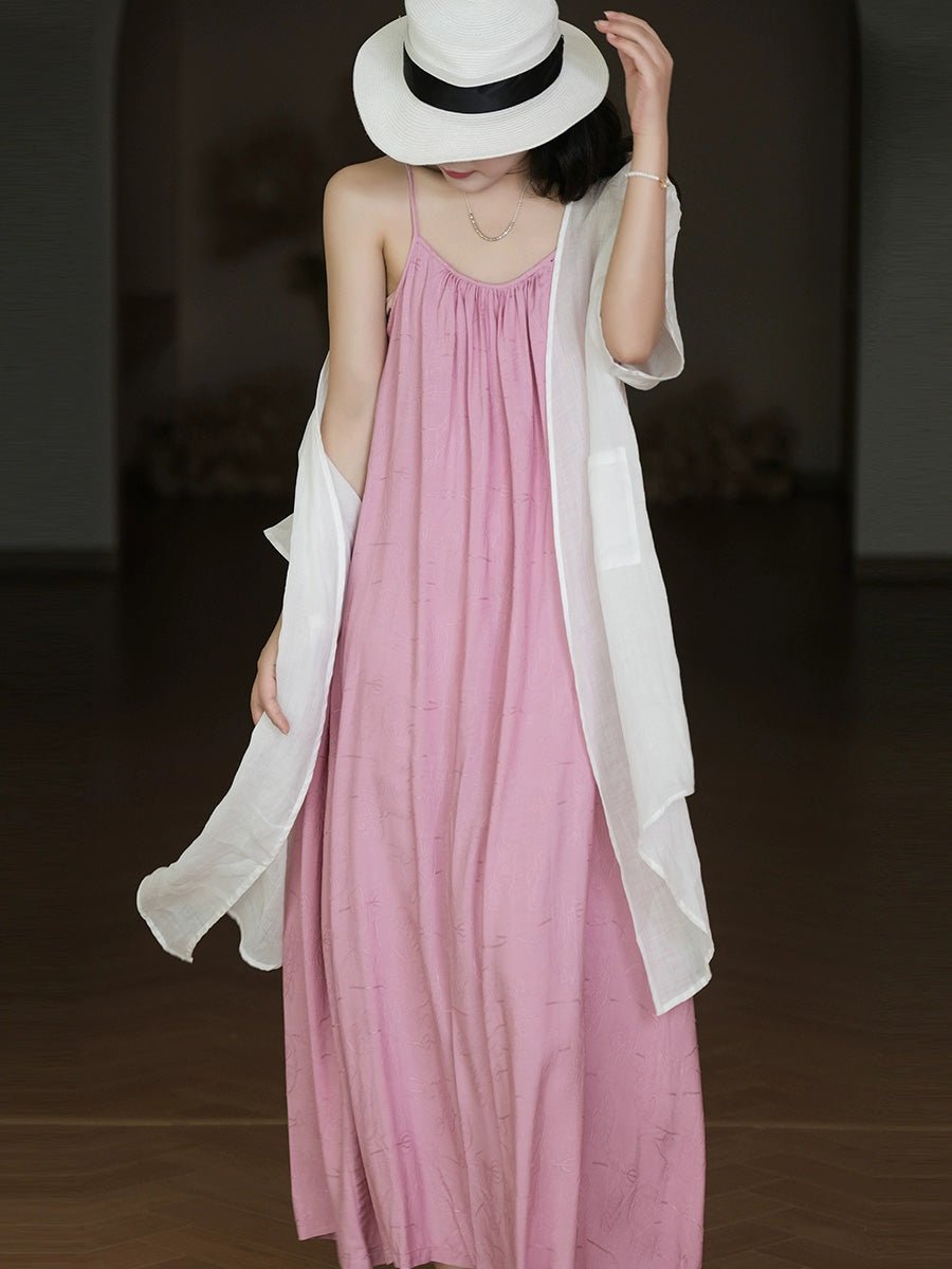 Women Summer Pure Color O-Neck Cotton Vest Dress