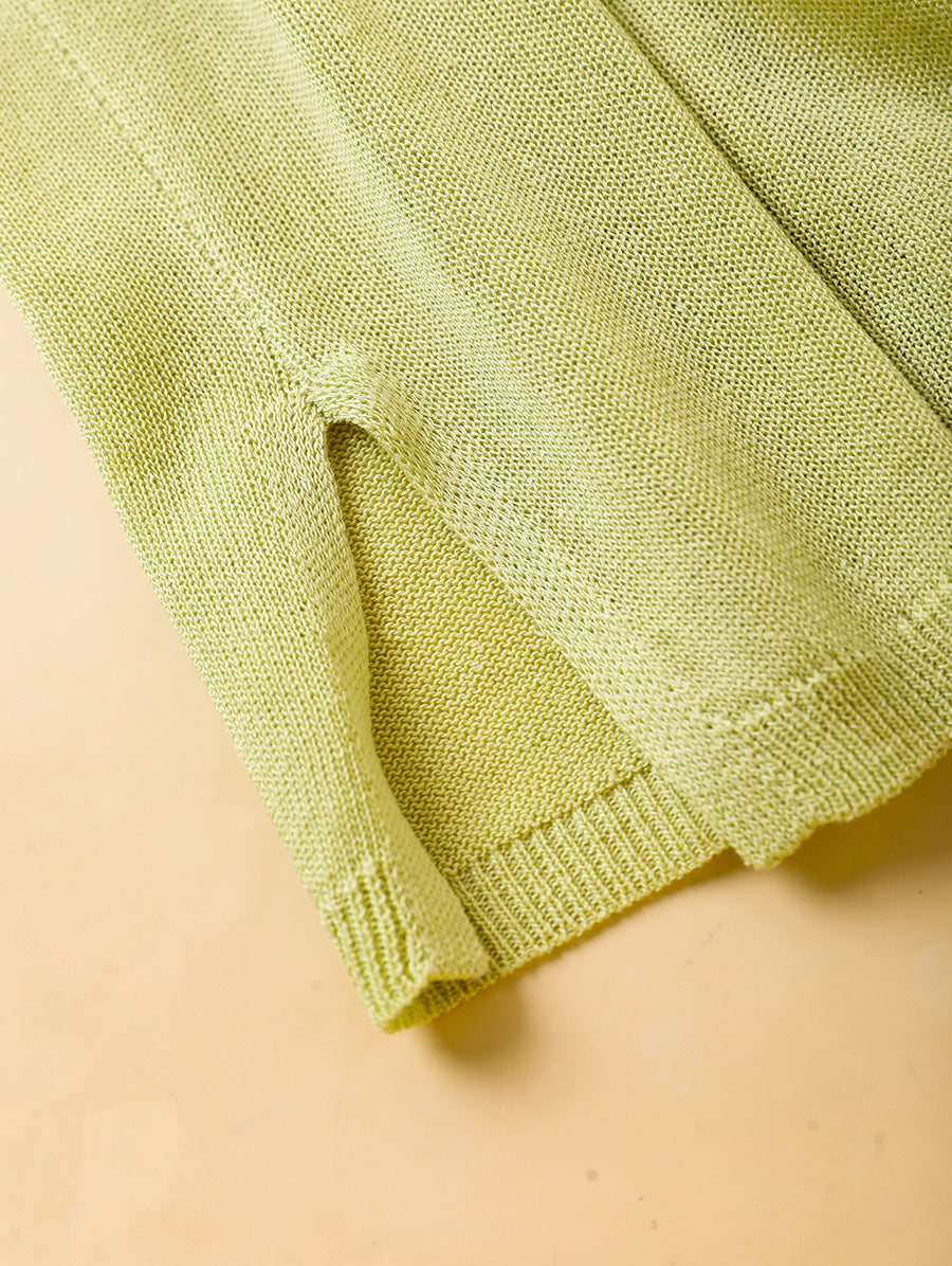 Women Summer Casual Pure Color Knitted V-Neck Shirt