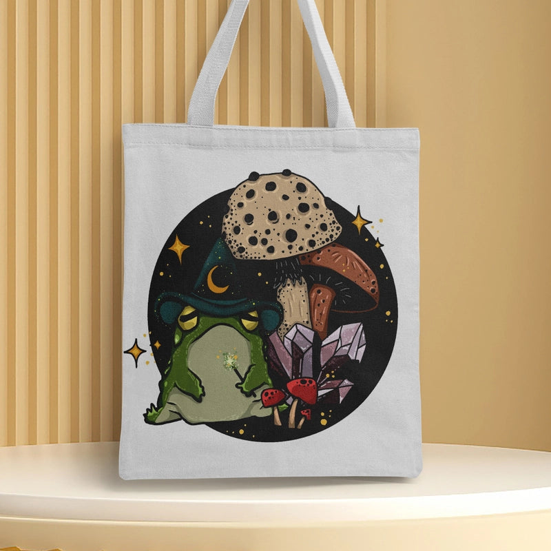 Women's Canvas Cartoon Frog Basic Classic Style Square Open Canvas Bag