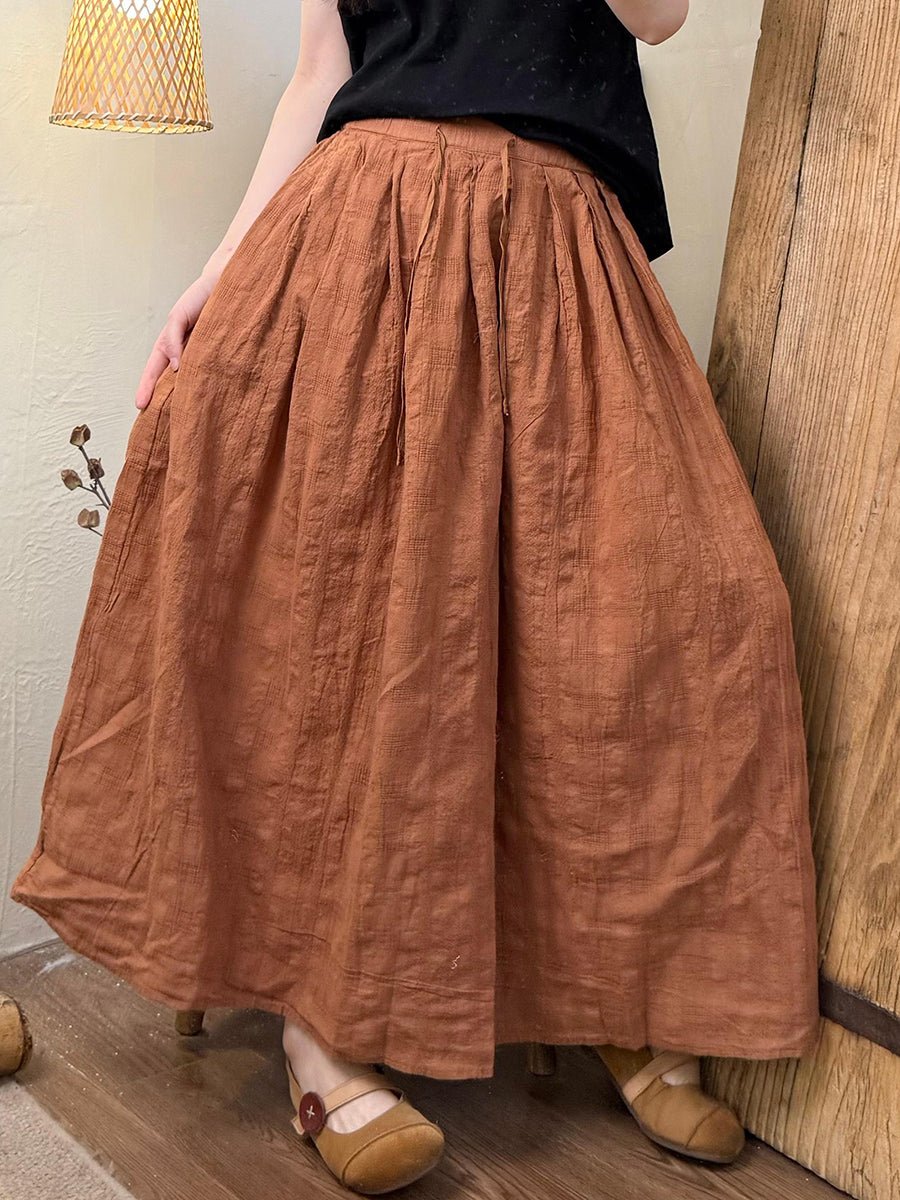 Women Summer Casual Pure Color Loose Cotton Skirt