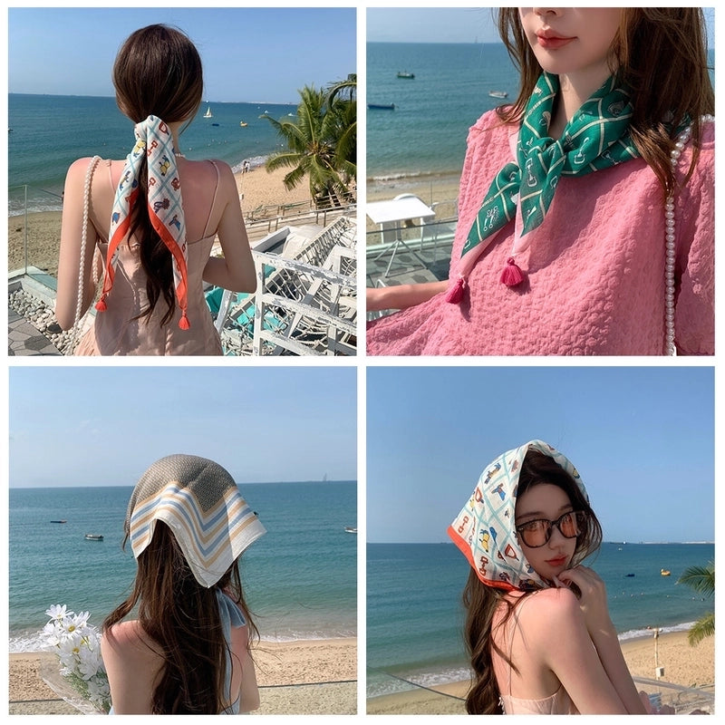 Women's Casual Minimalist Flower Cotton Printing Silk Scarf Kerchief
