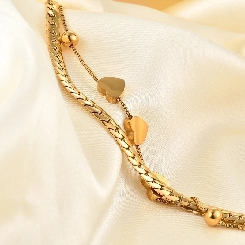 Minimalist Heart-shaped Stitching Chian Titanium Steel Double Layer Bracelet