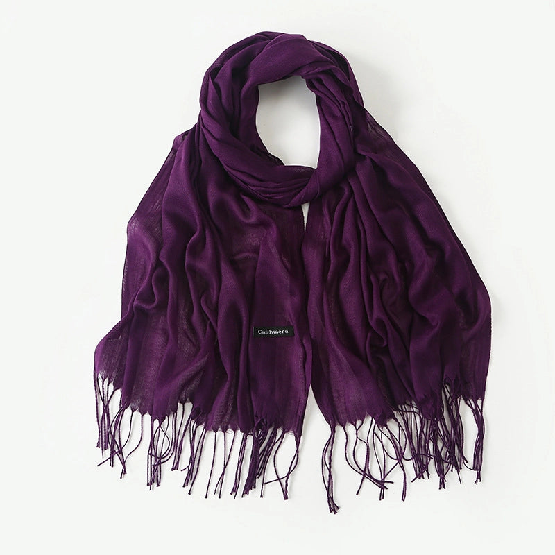 Women's Elegant Classic Style Solid Color Polyester Tassel Scarf
