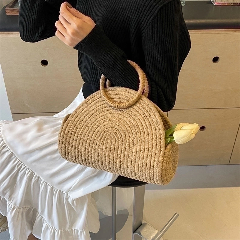 Women's Straw Solid Color Classic Style Weave Pillow Shape Open Beach Bag