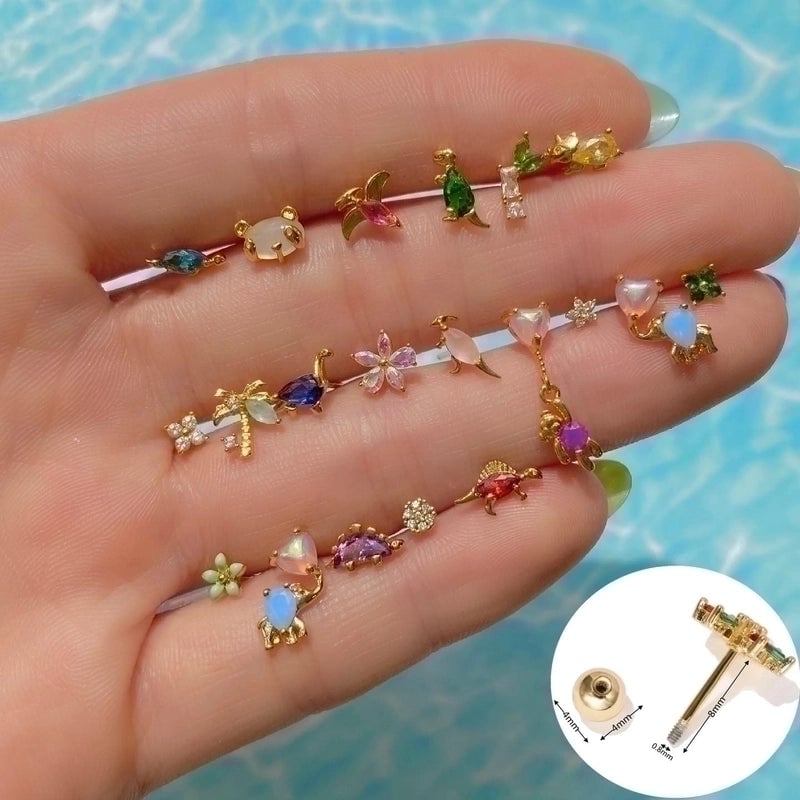 Fashion Dinosaur Bear Rabbit Copper Screw Puncture Screw Ball Ear Nail