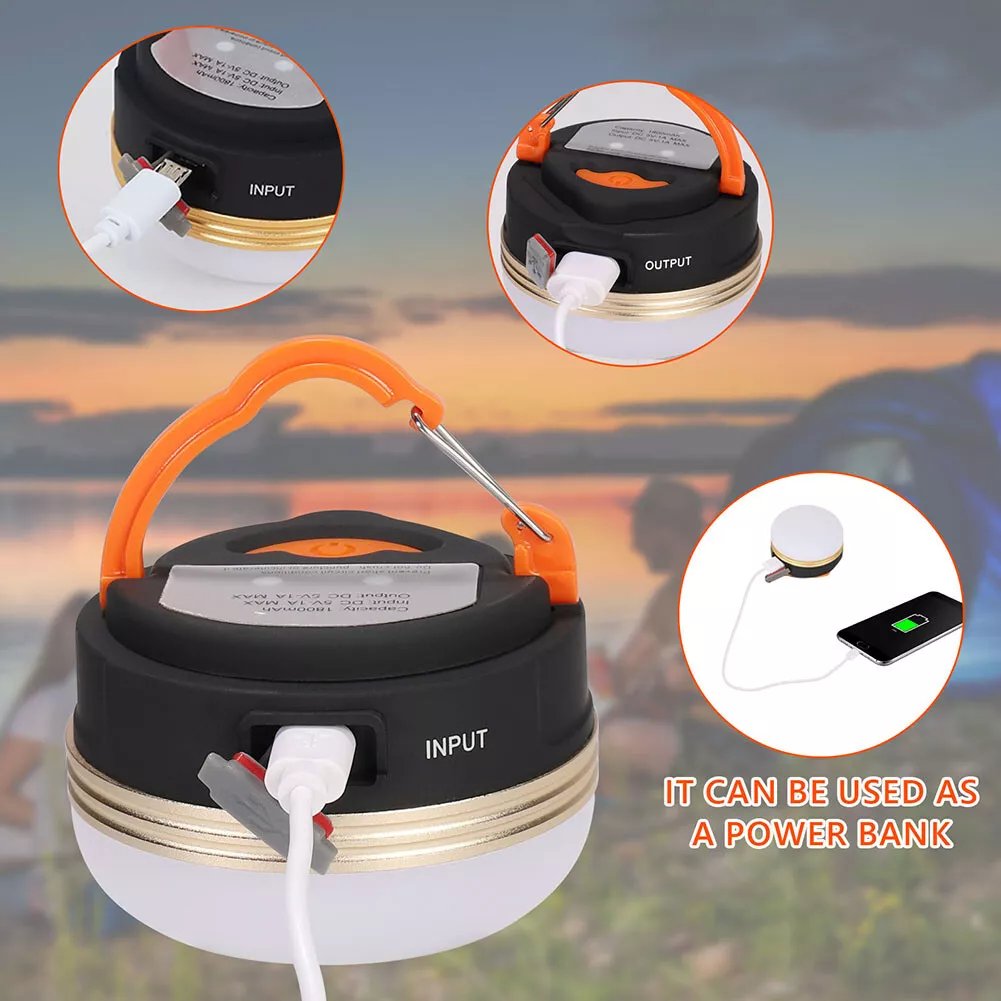 Camping LED Lamp USB Rechargeable Tent Light Outdoor Hiking Lantern & Power Bank