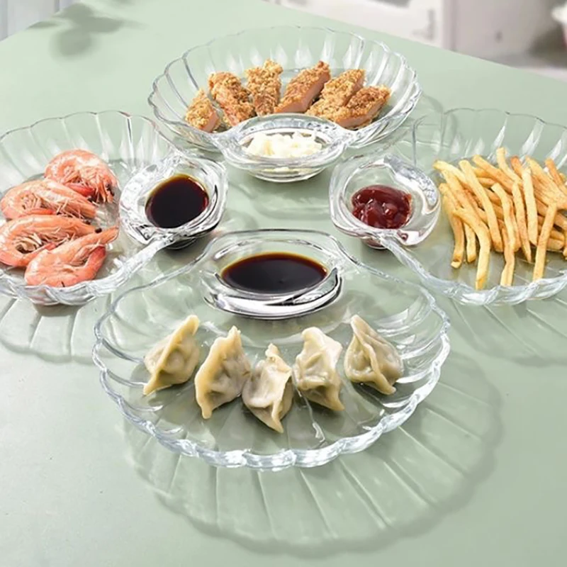 SHELL DISH TRANSPARENT DUMPLING PLATE WITH VINEGAR DISCS SUSHI SNACK PLATE