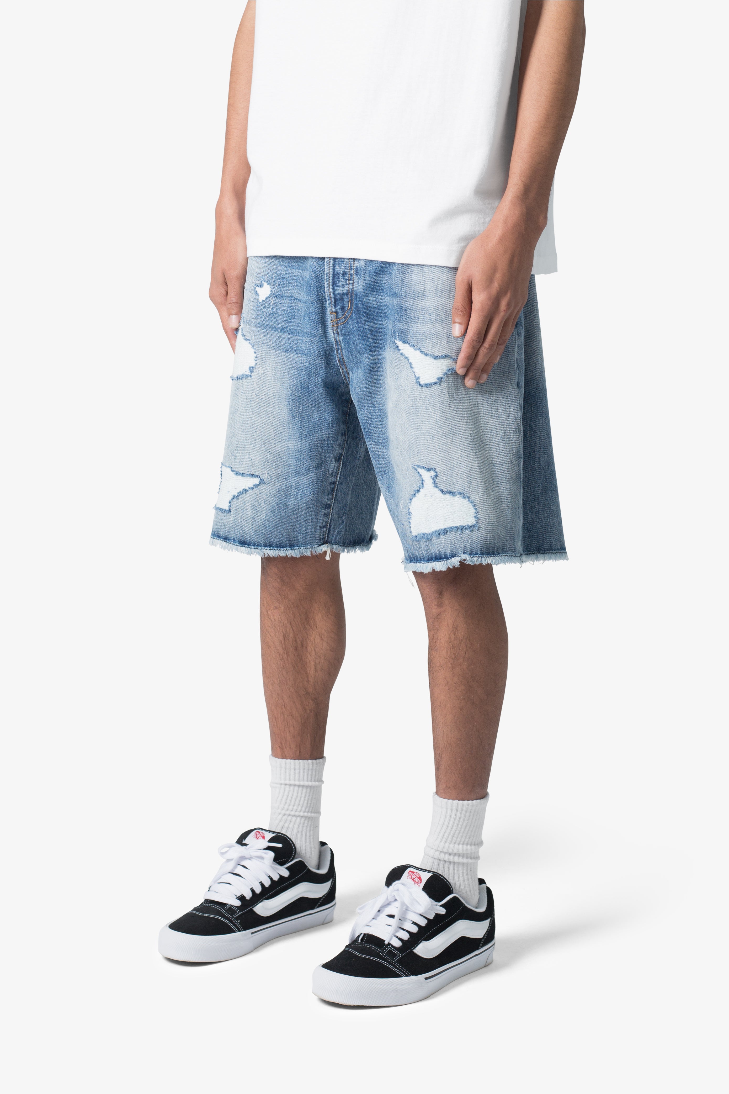 Baggy Rip Denim Shorts - Vintage Blue