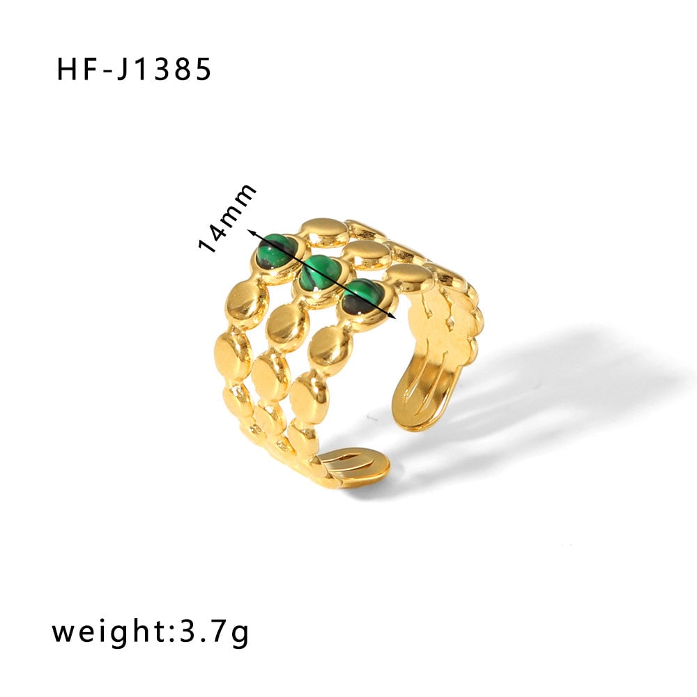 Women IG Style Polka Dot Round Circle Stripe Ellipse Geometric Stainless Steel Gemstone Inlay Rings
