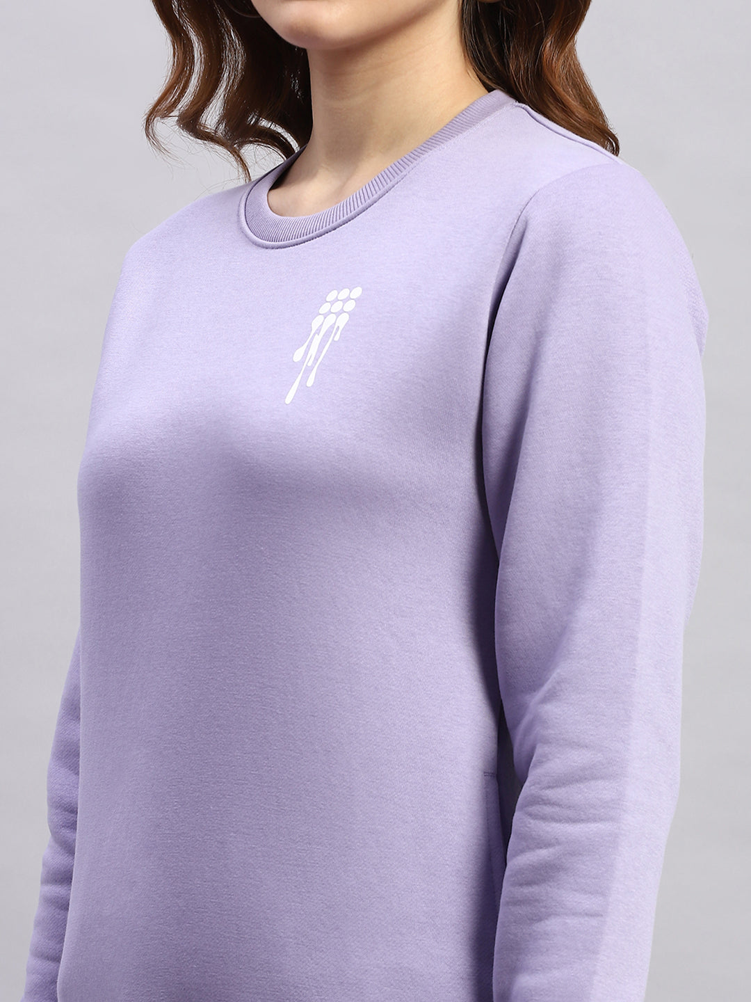 Women Purple Printed Round Neck Full Sleeve Sweatshirt