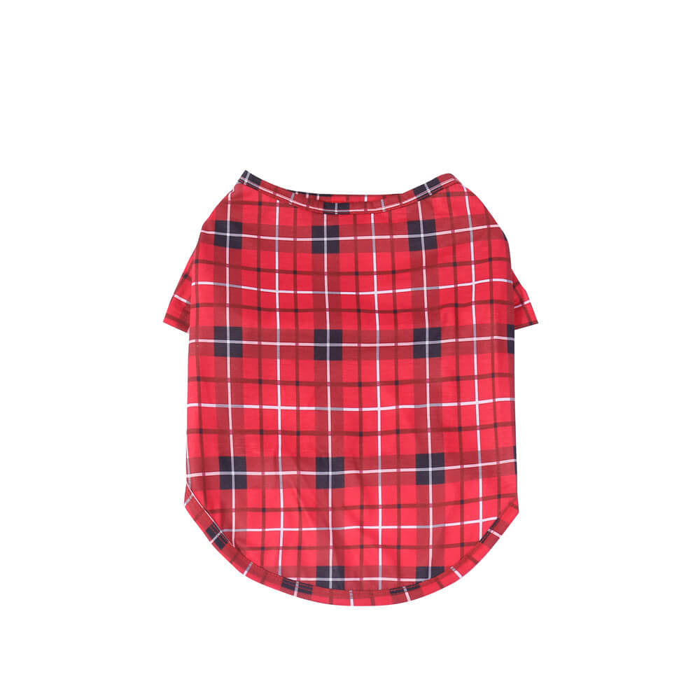 Christmas Red Checkered Full-Body Skin-Friendly Matching Pajamas for Dog and Owner