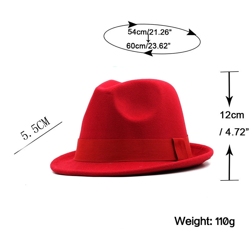New Brim Hat Woolen Jazz Hat  Top Hat With Hat Band Solid Color Woolen Hat