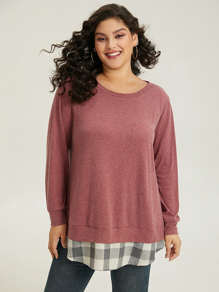 Heather Plaid Patchwork Crew Neck T-shirt