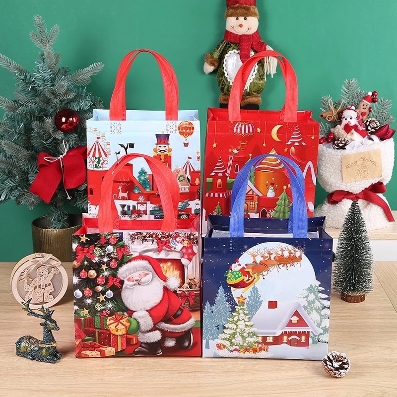 Hot Sale Christmas Non Woven Bag Christmas Cottage Tote Shopping Gifts Student Supplies Storage Bag