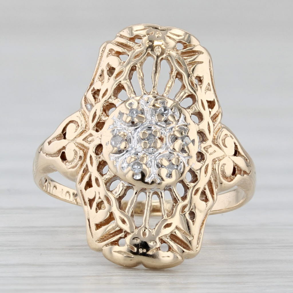 Vintage Ornate Filigree Ring 10k Yellow Gold Size 3.5