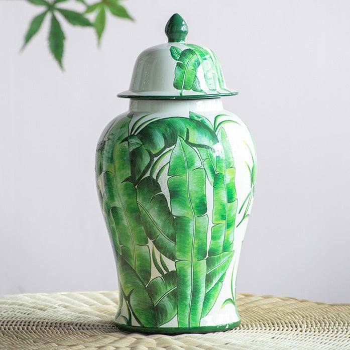 Chantilly Ginger Jar With Lid XL - Green Leaves