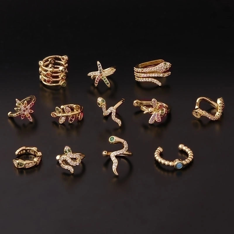 Ear Cartilage Rings & Studs Fashion Snake Copper Plating Inlay Zircon
