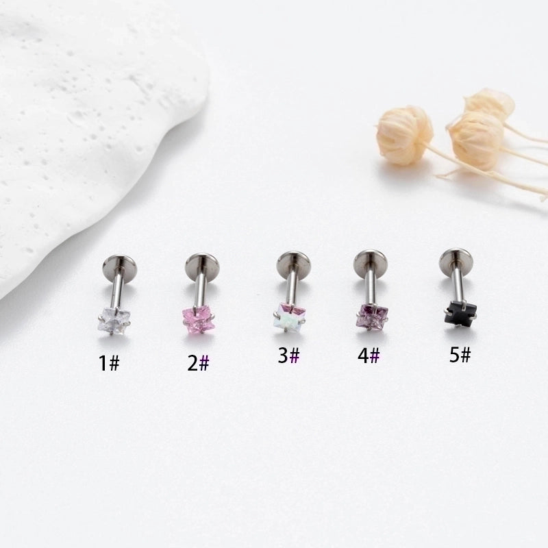1 Piece Ear Cartilage Rings & Studs quare 316L Stainless Steel  Plating Inlay Zircon