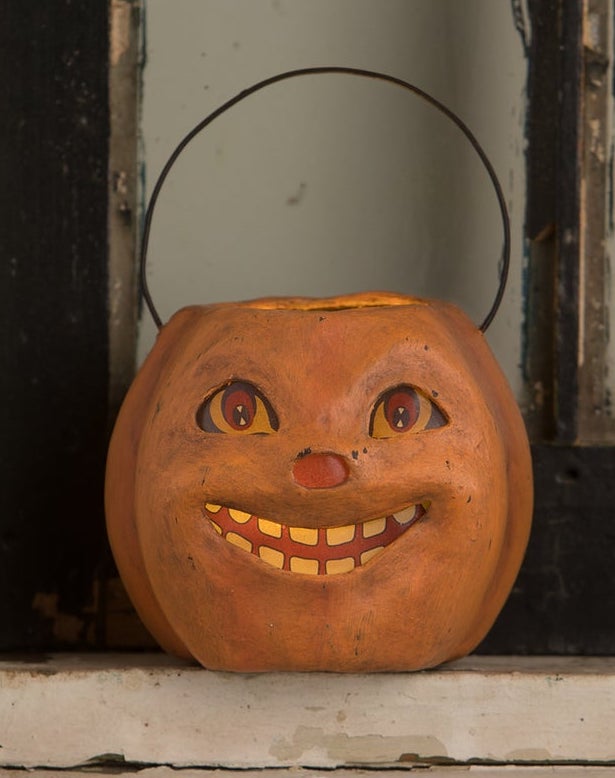 Vintage Grinning Mini Pumpkin Bucket