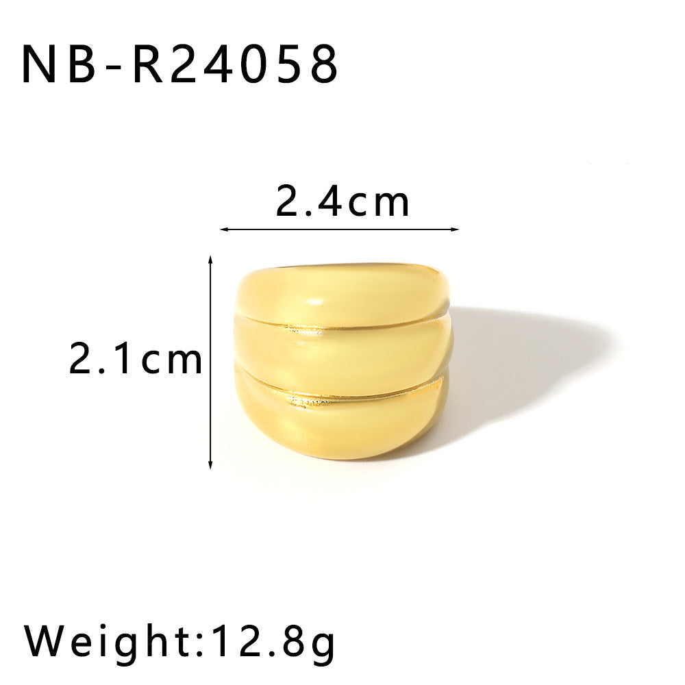 Hollow Open Titanium Steel Ring 18K Gold Line Special-Shaped Personality Winding Stainless Steel Exaggerated Ring