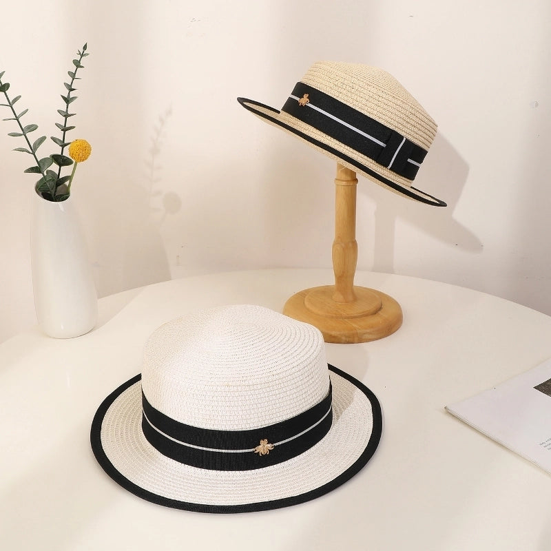 Unisex Hawaiian Vacation Solid Color Flat Eaves Straw Hat