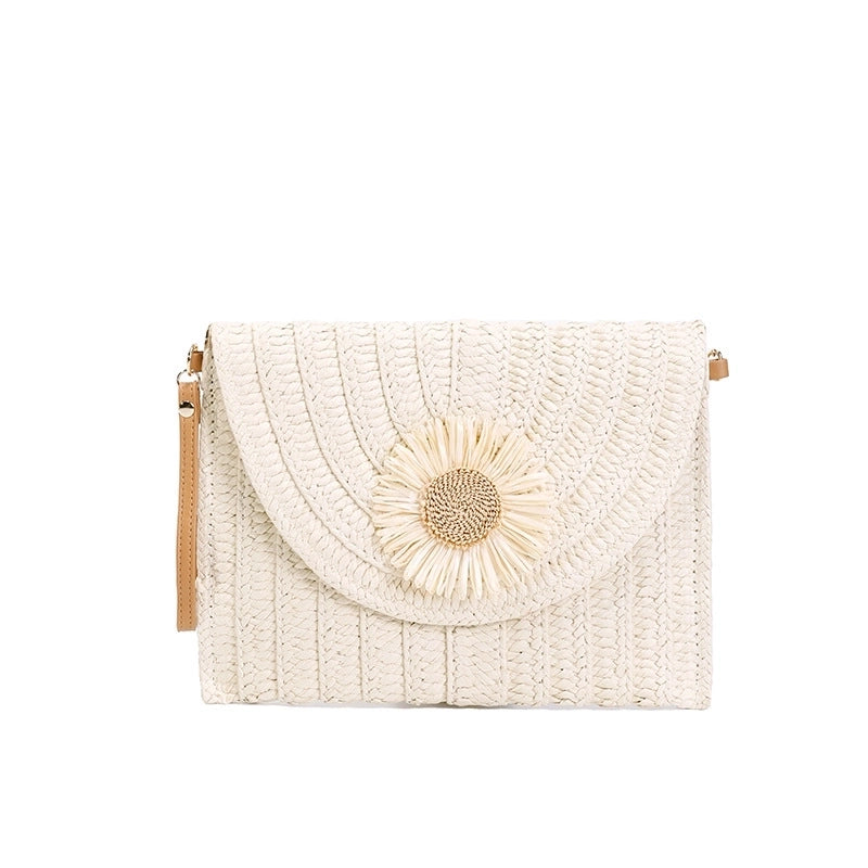Orange Green Beige Straw Geometric Square Evening Bags