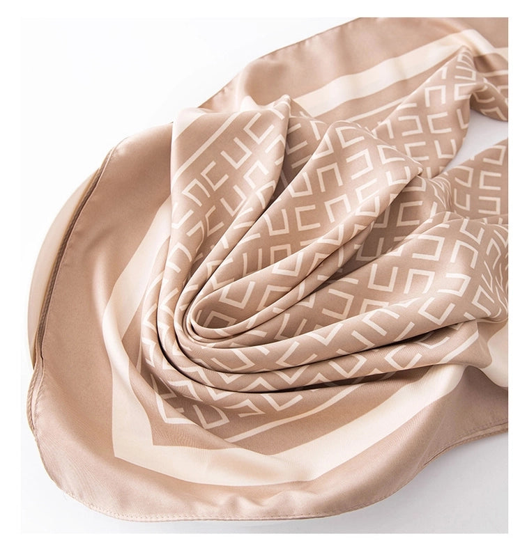 Women's Elegant Stripe Flower Satin Silk Scarf