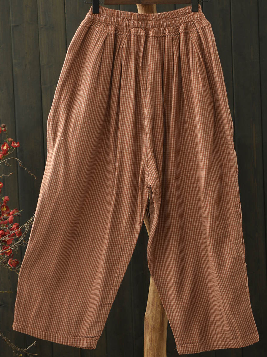 Women Vintage Summer Lattice Cotton Harem Pants