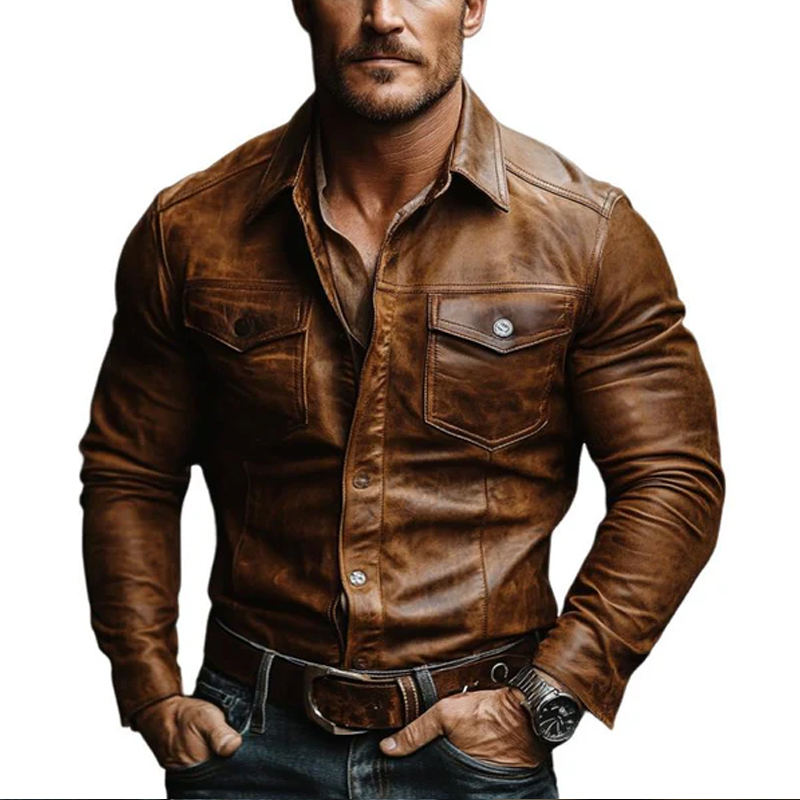 Men's Classic Vintage Casual Slim Fit Leather Pocket Jacket