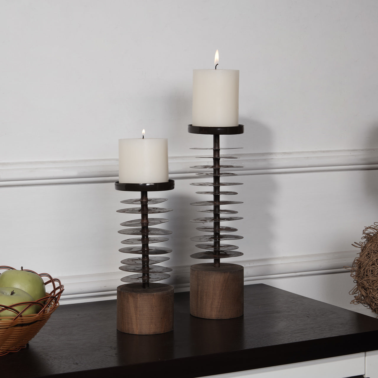 Eucalyptus Metal & Wood Candle Holders (S/2)