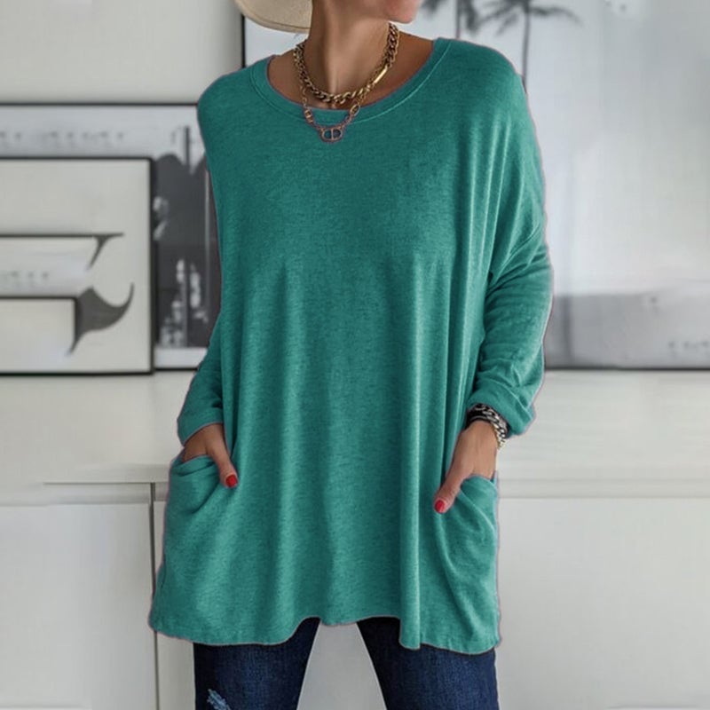 HOT SALE -49% OFF🎄Round Neck Long Sleeve Pocket Solid T-Shirt